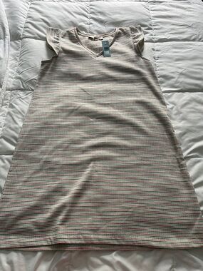 LOFT Cream knee length Dress with Pink and Green Stripes